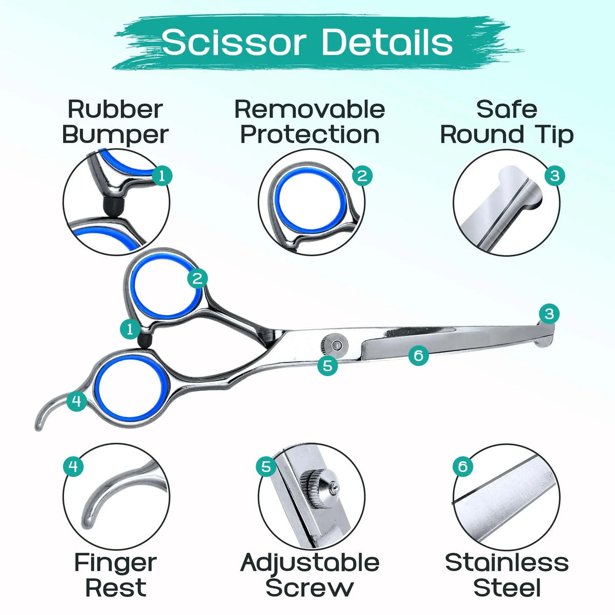 5 In 1 Pet Grooming Scissors Set Stainless Steel Round Tip Safe Hair Thinning Shears For Dogs Cats Trimming Tools