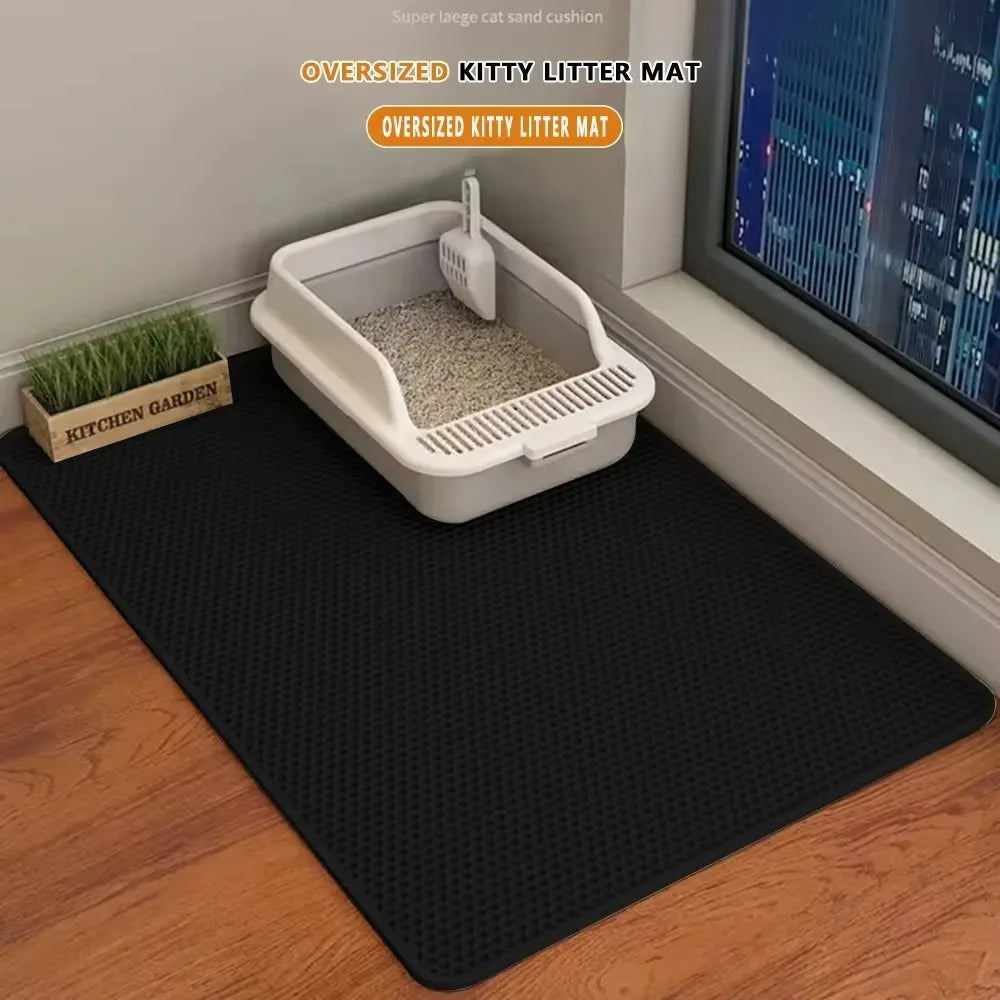 90X60CM Double Layer Cat Litter Mat Waterproof Nonslip Washable Sand Trapping Pet Toilet Mat for Home Cat Cleanliness