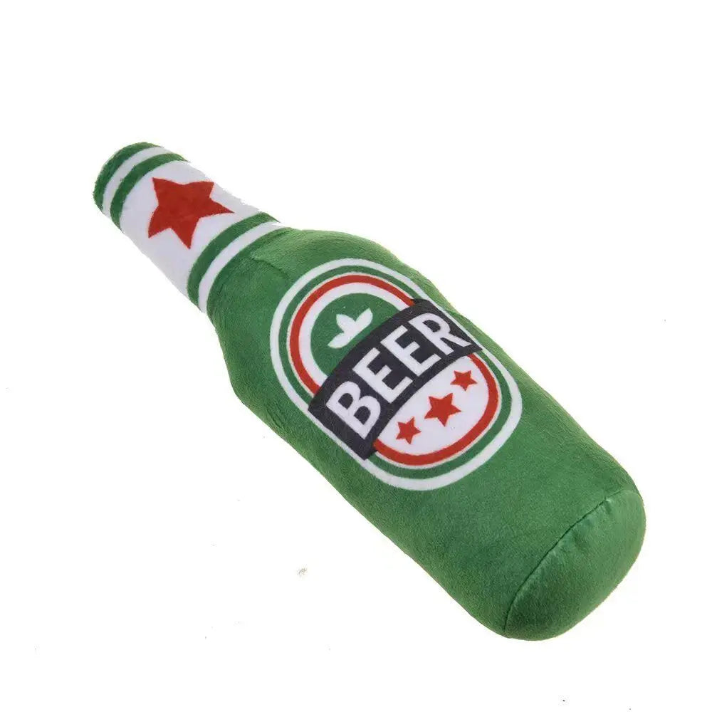 Hot Sale Beer Bottle Shaped Plush Dog Toy Bite Resistant Squeaky Interactive Pet Chew Toy Teeth Cleaning Molar Play