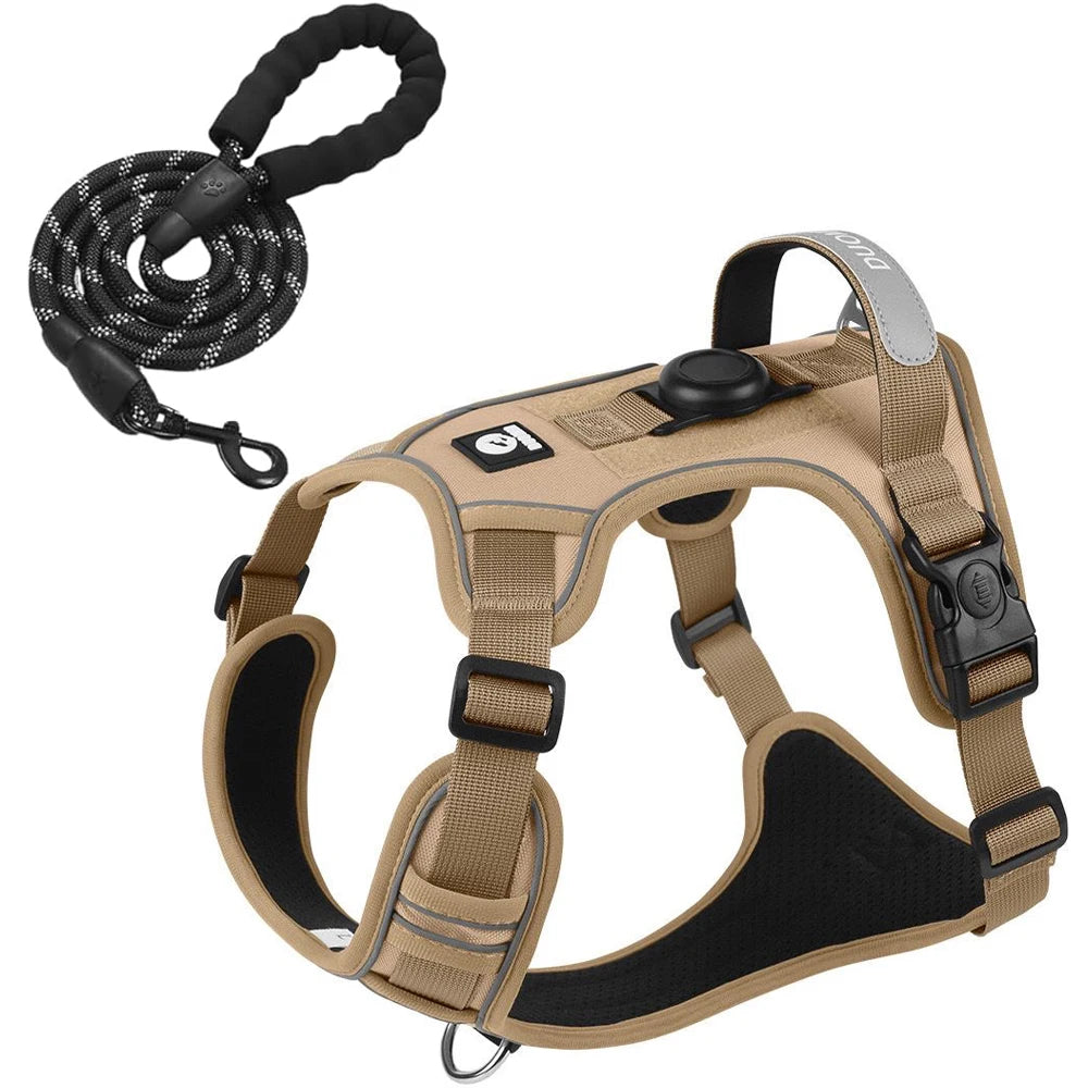 Dog Harness with Airtag Holder and Leash Set-Premium Oxford Breathable Material Durable Reflective Dog Harness and Leash Set
