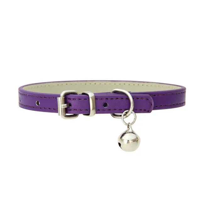 Cute Cat Collar Solid PU Leather Adjustable Pet Collars with Bells Cats Products for Puppy Kitten Outdoor Kitten Supplies