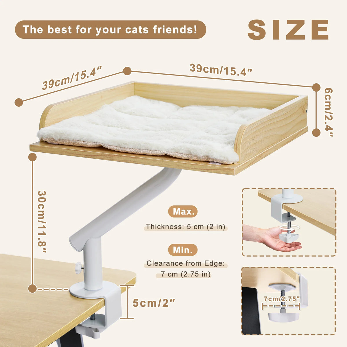 Cat Desk Bed, 360° Rotatable Cat Bed Stand for Indoor Cats, Adjustable Cat Basket, Cats Hammock for Table, Soft Cat Bed for Desk