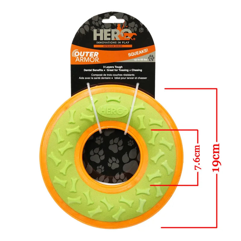 CAITEC Dog Toys Squeaky Flying Ring Durable Fit for Outdoor Throwing Suitable for Medium to Large Dogs