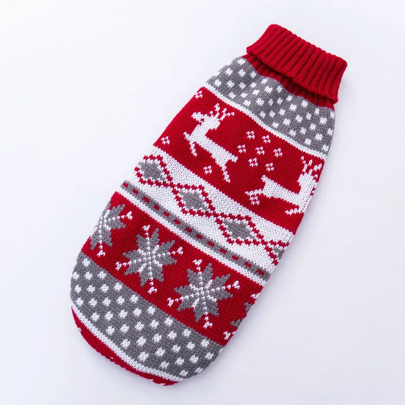 Christmas Dog Sweater Medium Large Dogs Reindeer Snowflake Knitted Sweater Xmas Holiday Pet Clothes Turtleneck Knitwear Pullover