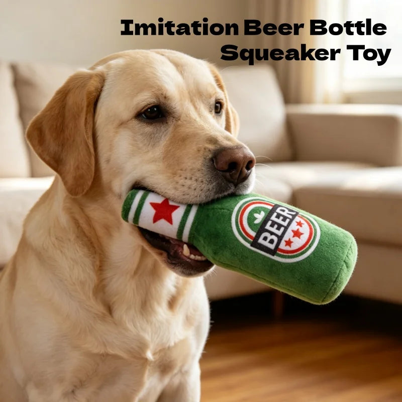 Hot Sale Beer Bottle Shaped Plush Dog Toy Bite Resistant Squeaky Interactive Pet Chew Toy Teeth Cleaning Molar Play