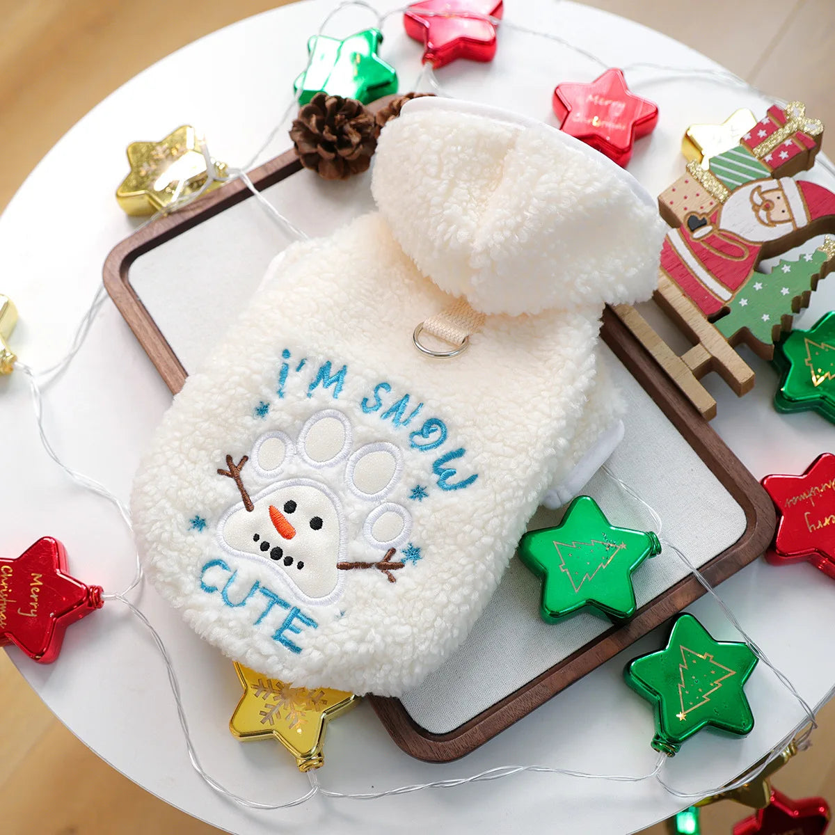Cute Warm Plush Christmas Themed Pet Hoodies for Small Dogs Puppies Winter Cold Weather Festive Stylish Pet Clothes