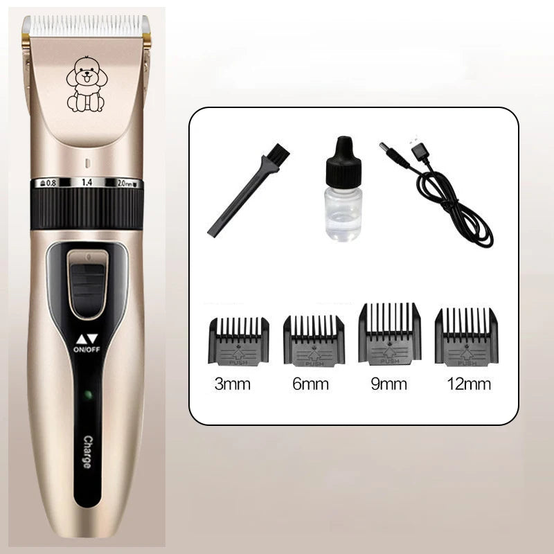 Professional Pet Hair Trimmer for Dogs Cats Rabbits, Rechargeable Grooming Clipper Ceramic Blade Low Noise Hair Cutting Tool