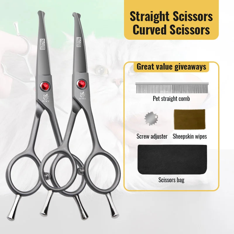 Fenice High Quality 4.5 inch Dog Cat Safely Round Tips Top Grooming Small Scissors Tool for Pet Eyes/Face/Foot/Nose
