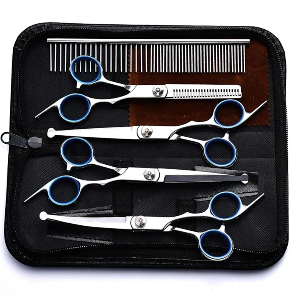 5 In 1 Pet Grooming Scissors Set Stainless Steel Round Tip Safe Hair Thinning Shears For Dogs Cats Trimming Tools