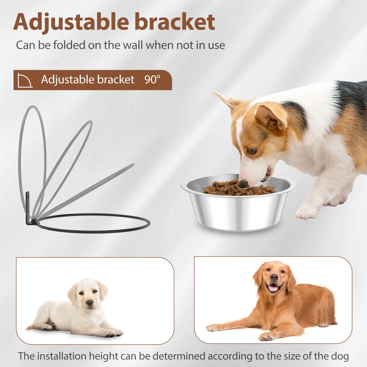 2 Pack Wall Mounted Dog Bowl Foldable Stainless Steel Raised Dog Food and Water Bowls Adjustable Height Wall Mounted Cat Food