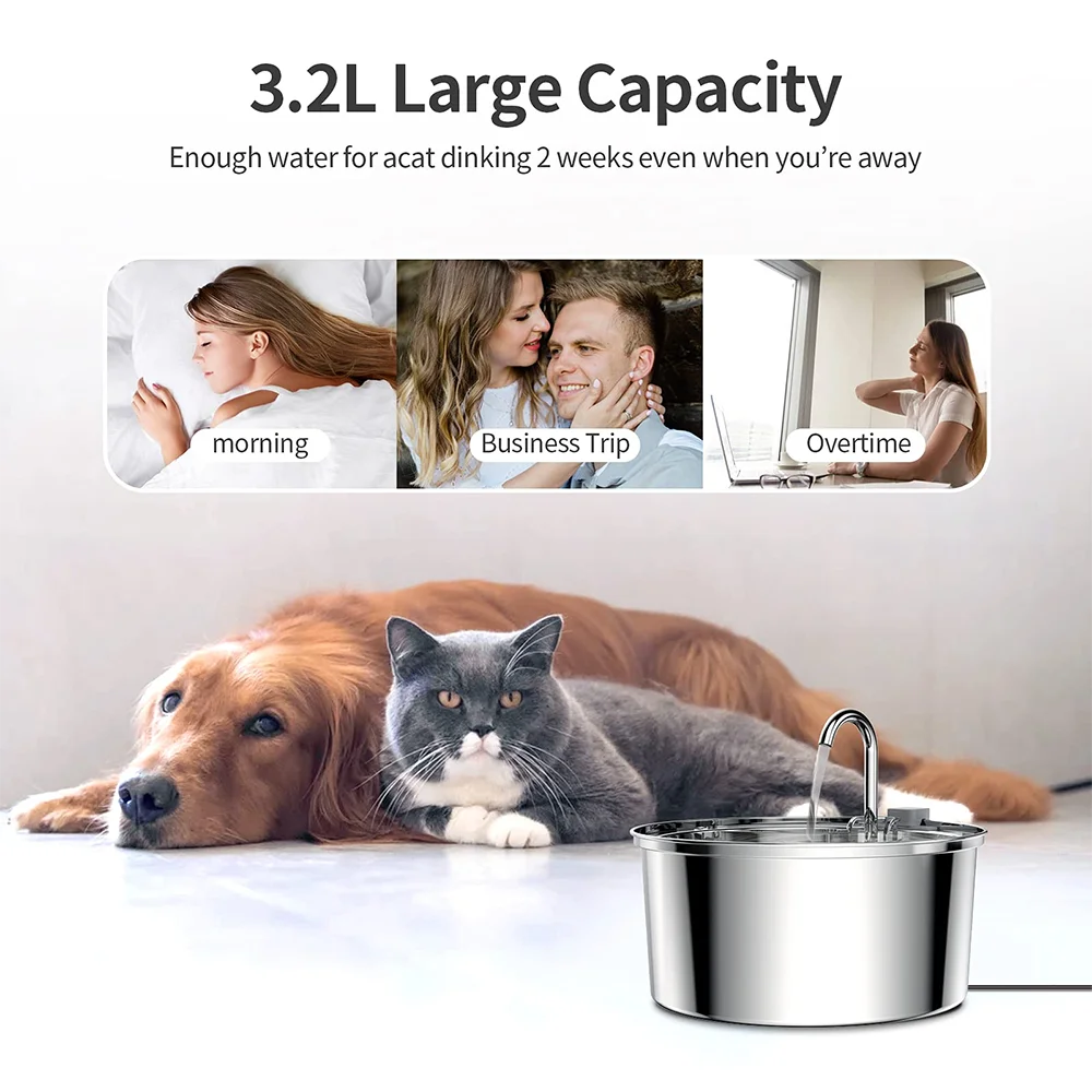 Large Dog Water Fountain, Stainless Steel Ultra-Quiet Dog Water Fountain for Large Dogs, Cats and Multi-Pet Homes