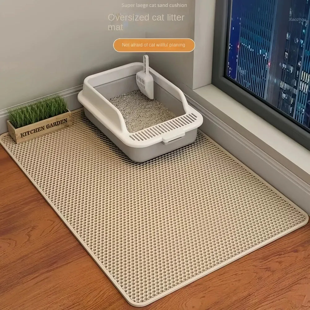 90X60CM Double Layer Cat Litter Mat Waterproof Nonslip Washable Sand Trapping Pet Toilet Mat for Home Cat Cleanliness