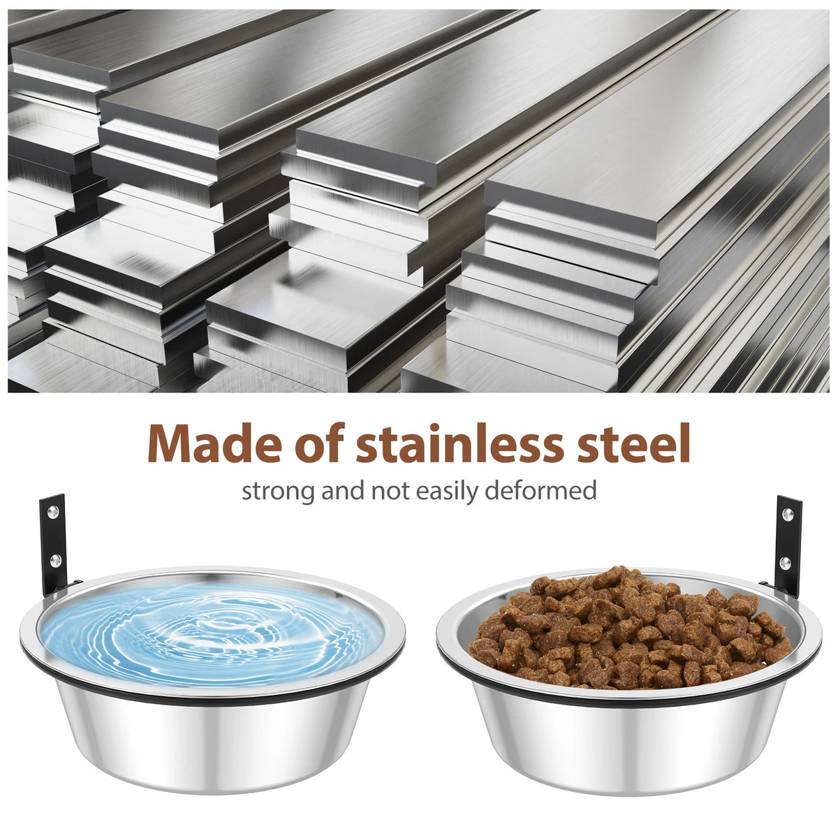 2 Pack Wall Mounted Dog Bowl Foldable Stainless Steel Raised Dog Food and Water Bowls Adjustable Height Wall Mounted Cat Food