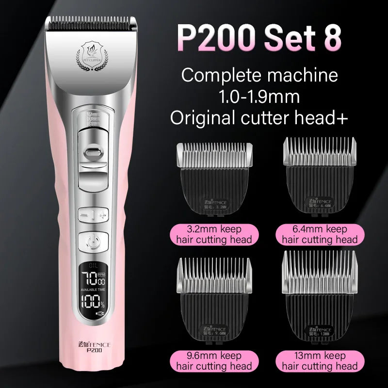 Fenice Sakura Pink Dog Hair Cutting Machine 5000mA Capacity Cordless LCD Screen Pet Dog Grooming Clipper Rechargeable Shaver Set