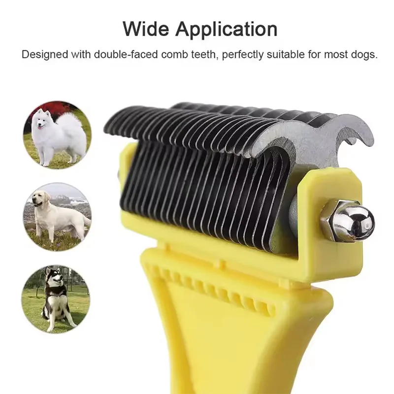 Pet Comb and Grooming Brush Two-Sided Cat Hair Brush Undercoat Rake Comb for Dog Cat Remove Knots Tangles Pet Hair Comb Artifact