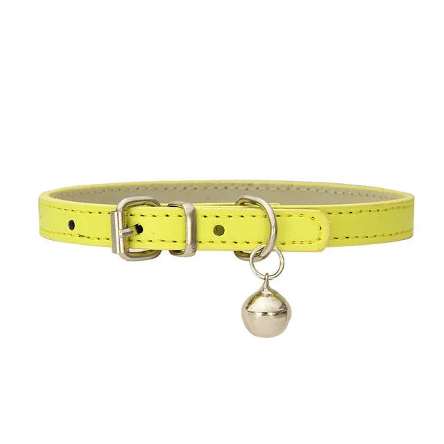 Cute Cat Collar Solid PU Leather Adjustable Pet Collars with Bells Cats Products for Puppy Kitten Outdoor Kitten Supplies