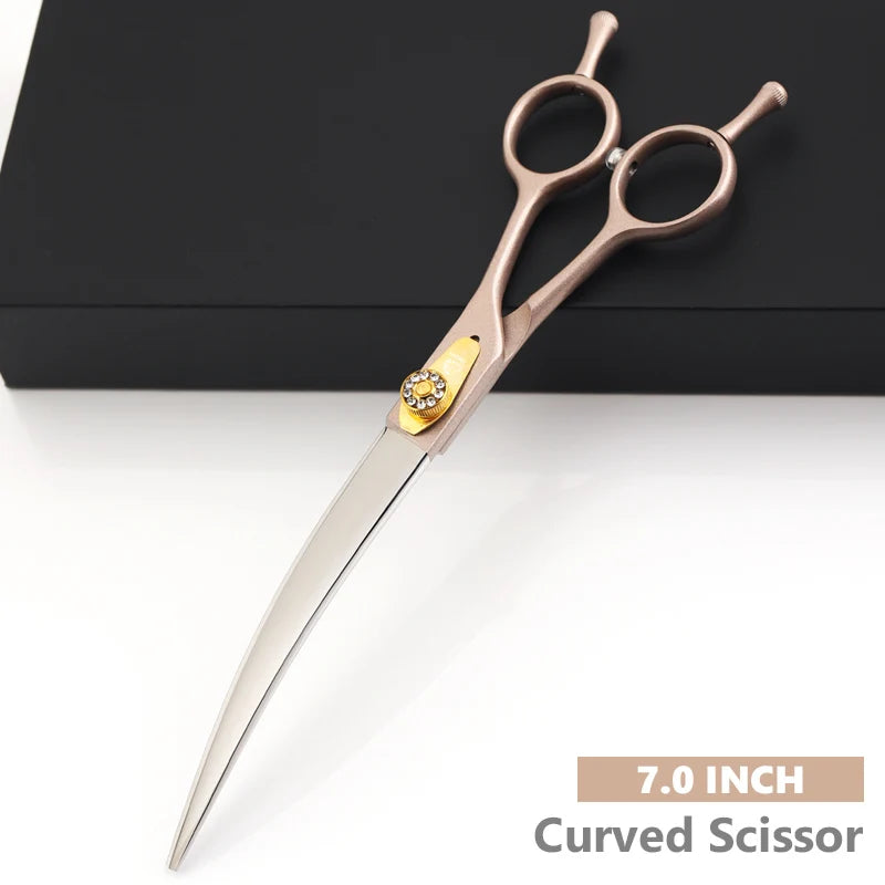 FIRELION 7.0/7.5 Inch 440C Steel Dog Curved Scissors Pet Grooming Scissors Set  Professional Cutting/Thinning/Chunker Shears