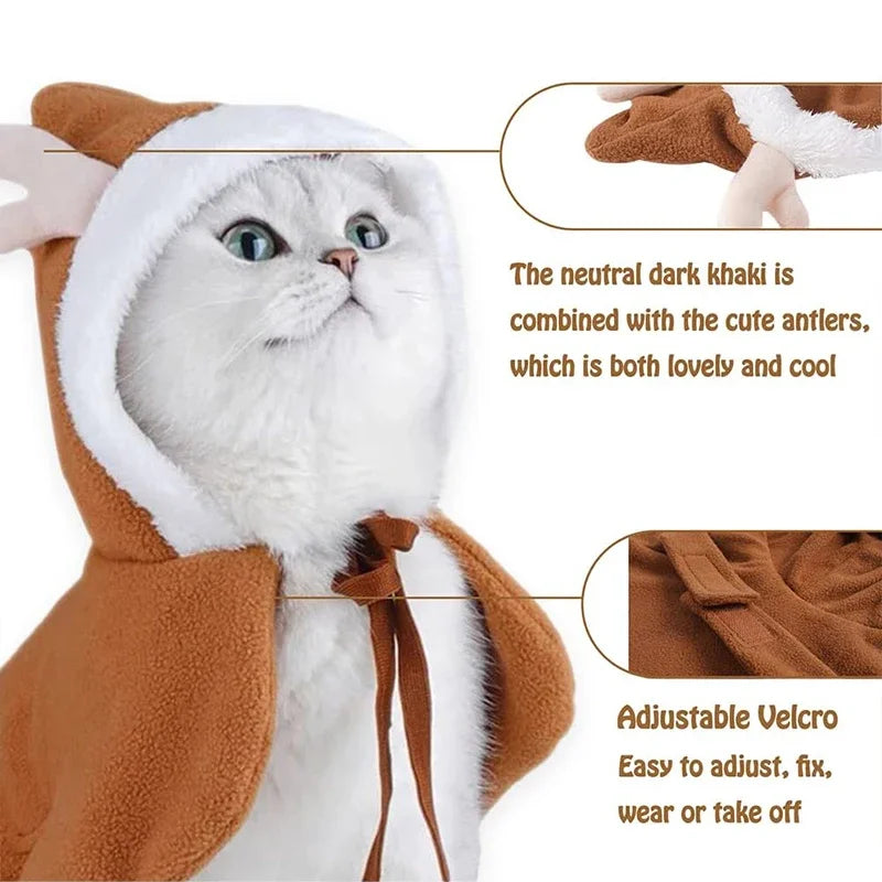 Cat Costume Santa Cosplay Funny Transformed Cat/Dog Pet Christmas Cape Dress Up Clothes Red Scarf Cloak Props Decor