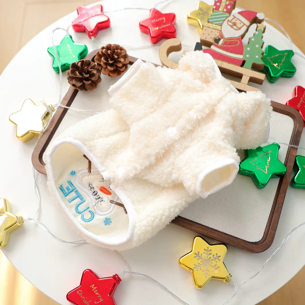 Cute Warm Plush Christmas Themed Pet Hoodies for Small Dogs Puppies Winter Cold Weather Festive Stylish Pet Clothes