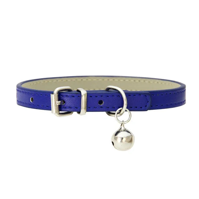 Cute Cat Collar Solid PU Leather Adjustable Pet Collars with Bells Cats Products for Puppy Kitten Outdoor Kitten Supplies