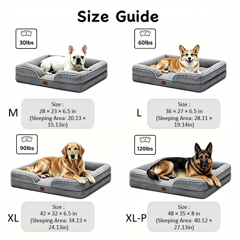 Orthopedic Dog Bed with Memory Foam & Egg-Crate Foam, Washable Waterproof Cover, Non-Slip Pet Couch for Small Medium Dogs, 4 Sizes