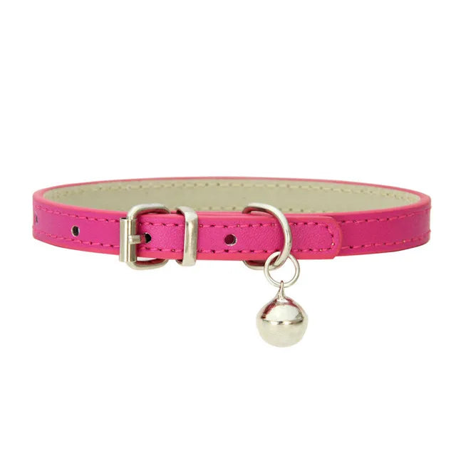 Cute Cat Collar Solid PU Leather Adjustable Pet Collars with Bells Cats Products for Puppy Kitten Outdoor Kitten Supplies