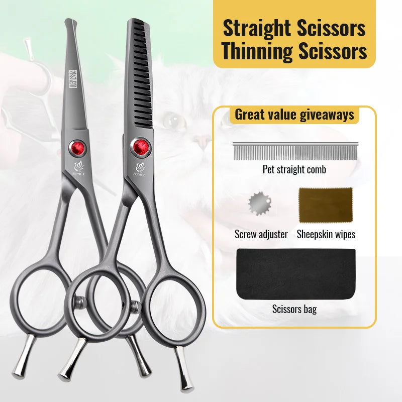 Fenice High Quality 4.5 inch Dog Cat Safely Round Tips Top Grooming Small Scissors Tool for Pet Eyes/Face/Foot/Nose