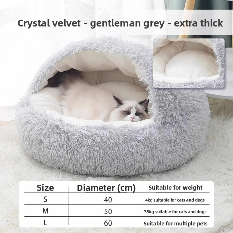 Winter Warm Cat Bed Shell Shape Closed Security Nest Soft Plush Pet House for Cats and Small Dogs