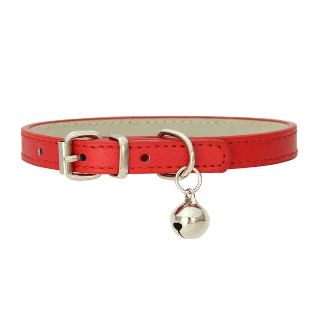 Cute Cat Collar Solid PU Leather Adjustable Pet Collars with Bells Cats Products for Puppy Kitten Outdoor Kitten Supplies