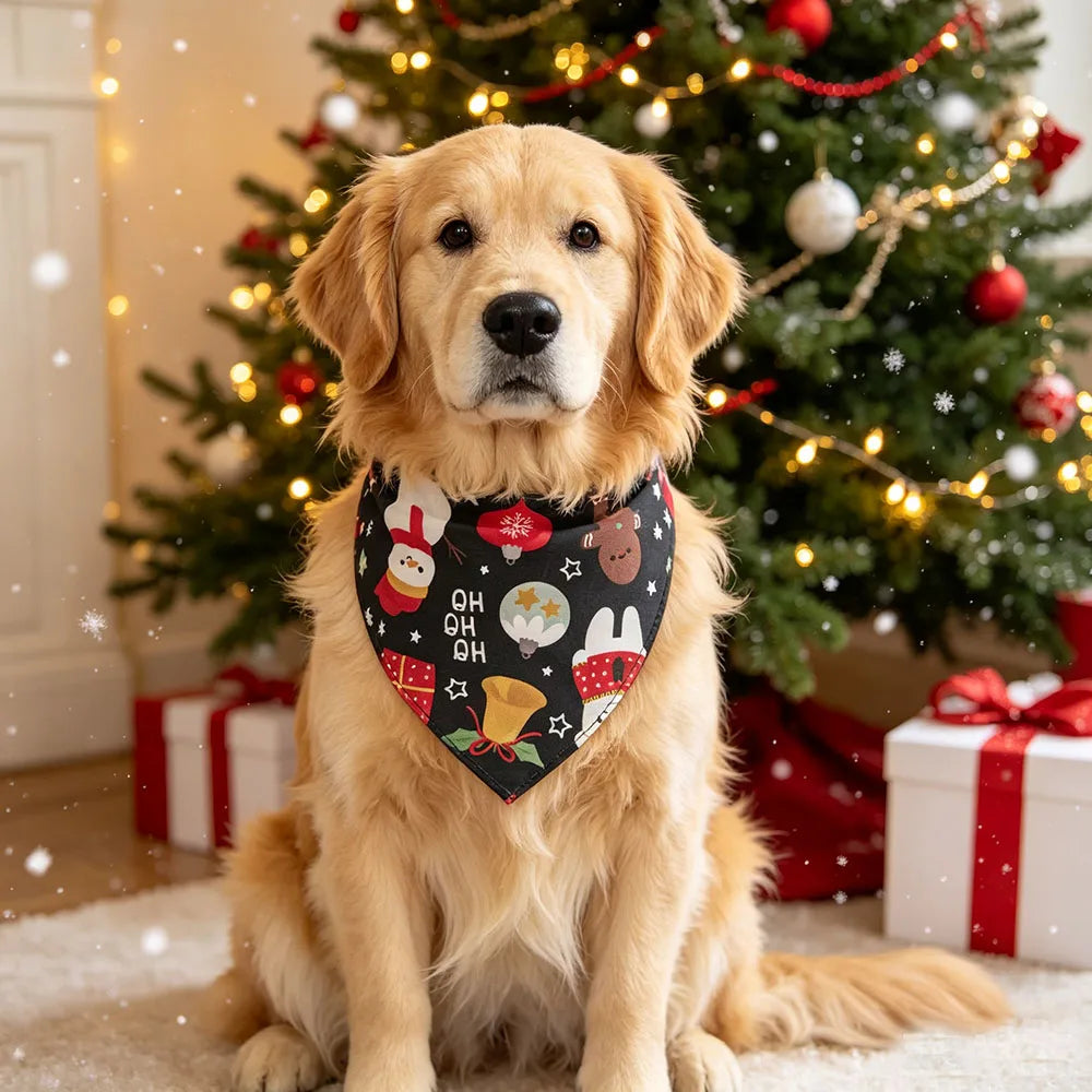 2 PCS Christmas Pet Bandana Set, Dog Holiday Scarf, Xmas Triangle Bib, Cute Puppy Costume Accessories for Teddy Golden Retriever
