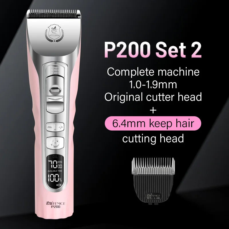 Fenice Sakura Pink Dog Hair Cutting Machine 5000mA Capacity Cordless LCD Screen Pet Dog Grooming Clipper Rechargeable Shaver Set