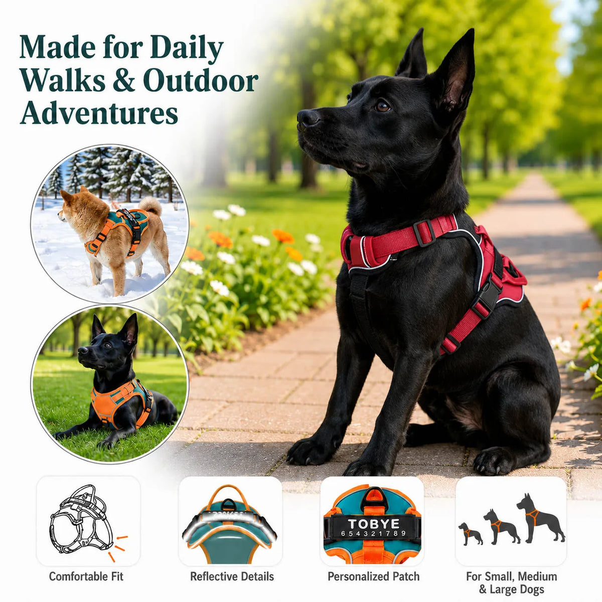 Nylon Adjustable Dog Harness Personalized Dog Harness Vest Reflective Breathable Pet Harness Leash For Small Medium Large Dogs
