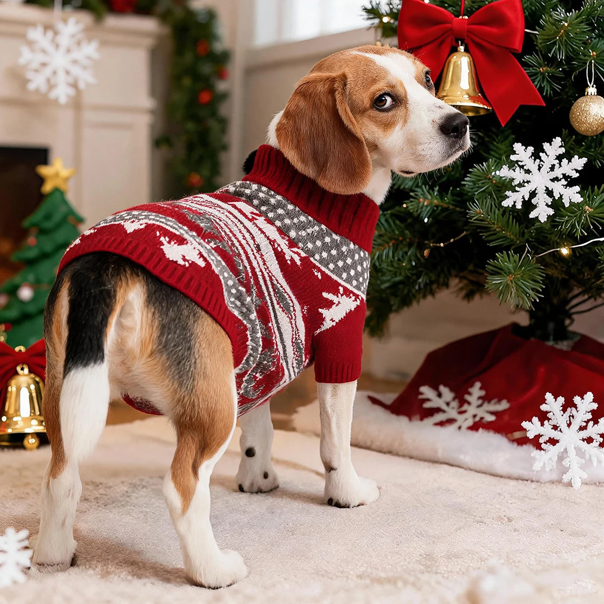 Christmas Dog Sweater Medium Large Dogs Reindeer Snowflake Knitted Sweater Xmas Holiday Pet Clothes Turtleneck Knitwear Pullover