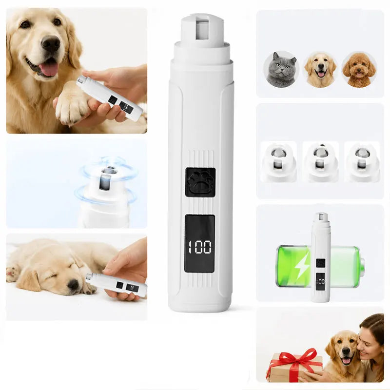 Silent Pet Nail Grinder for Dogs Cats USB Rechargeable Electric Claw Trimmer with LED Light 2 Speed Diamond Wheel