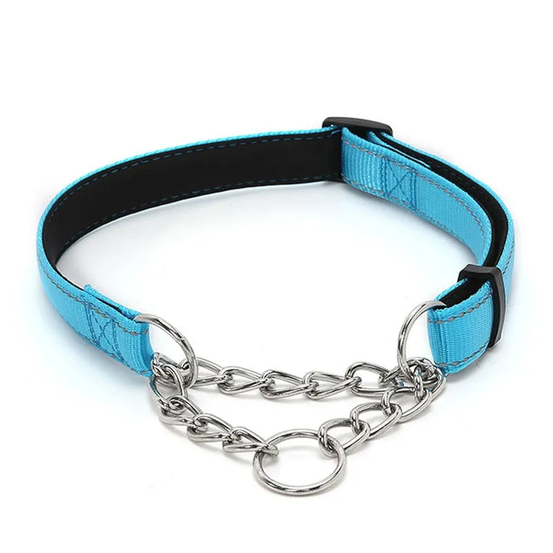 Stainless Steel Chain Martingale Collar Adjustable Dog Chain Reflective Nylon Fabric Pet Collars For Small Medium Large Dogs