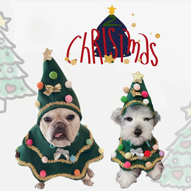 2023 New Christmas Pet Clothes Christmas Tree Pet Cape Shawl Dog Transformed Into Holiday Gifts Ropa Para Perro Puppy Clothes