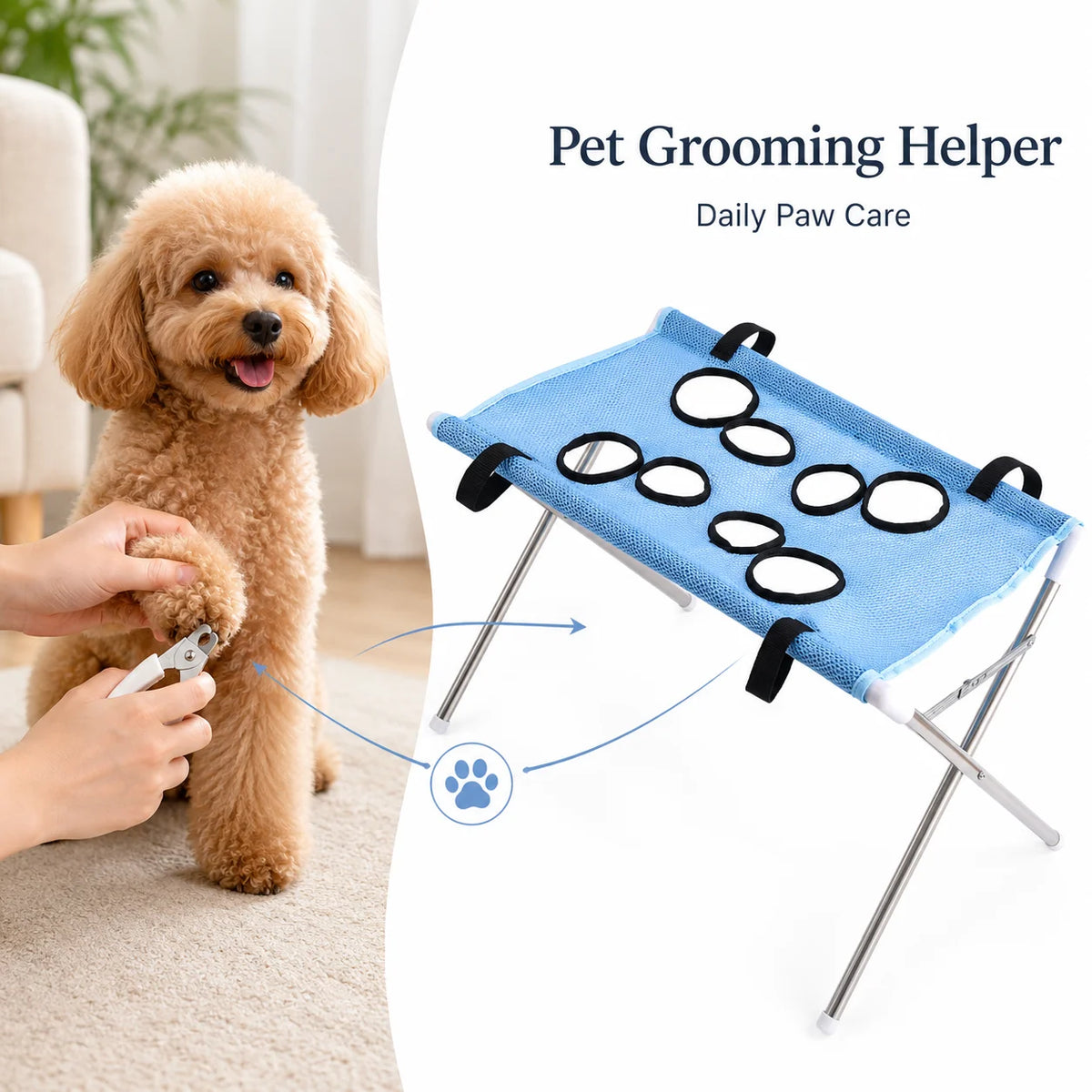 Pet Grooming Hammock Stand Foldable Dog Cat Nail Trimming Helper Mesh Bathing Drying Table for Small Pets