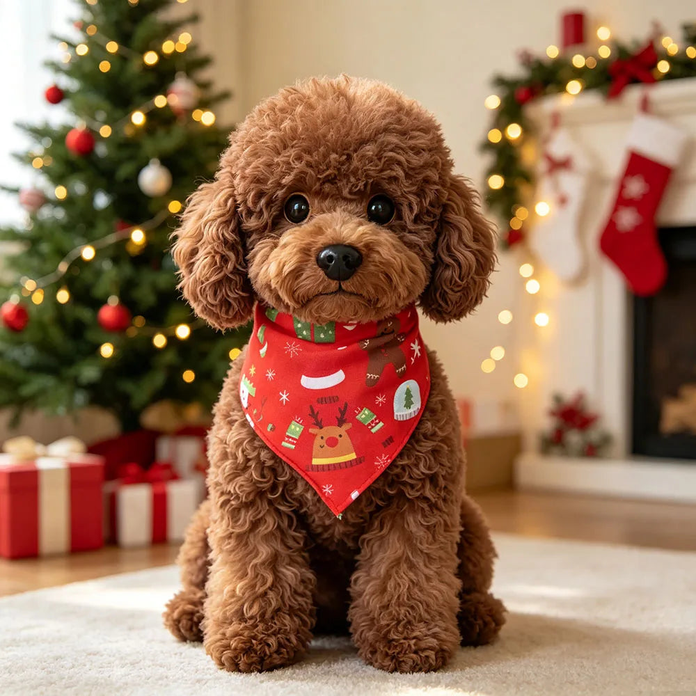 2 PCS Christmas Pet Bandana Set, Dog Holiday Scarf, Xmas Triangle Bib, Cute Puppy Costume Accessories for Teddy Golden Retriever