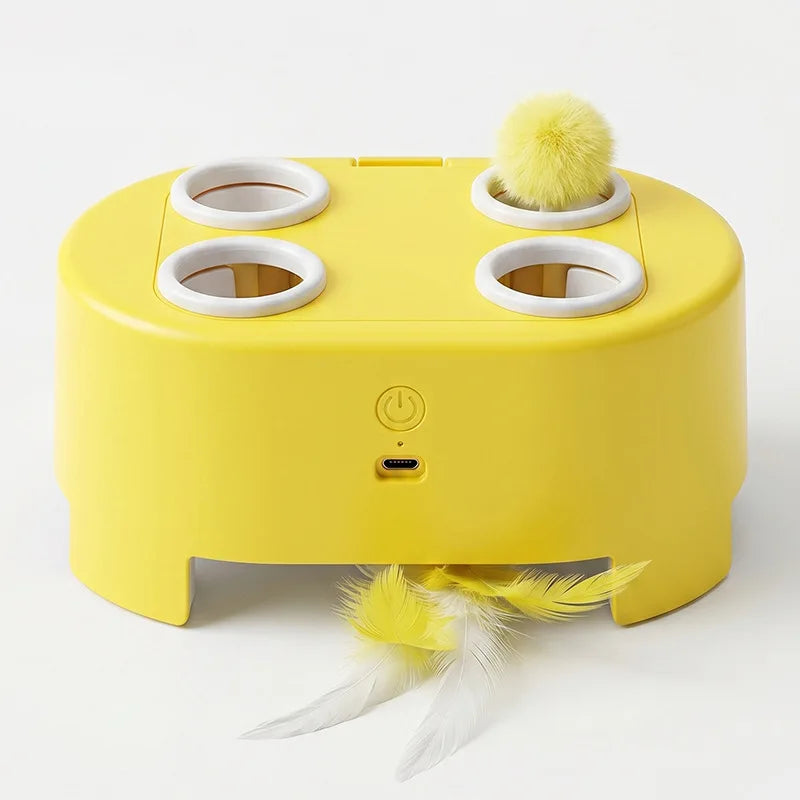 Automatic Whack‑a‑Mole Cat Toy Rechargeable Interactive Kitten Toy Replaceable Feather Ball Indoor Self‑Play Relieve Boredom