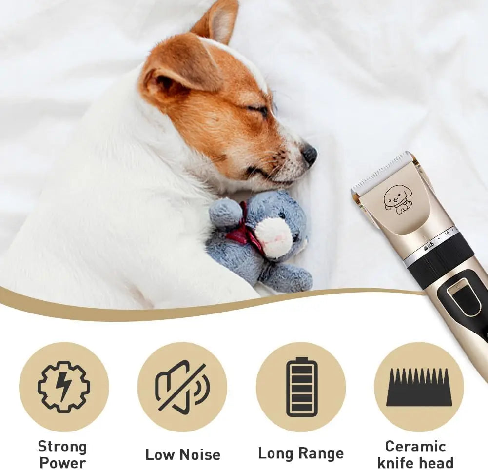 Professional Pet Hair Trimmer for Dogs Cats Rabbits, Rechargeable Grooming Clipper Ceramic Blade Low Noise Hair Cutting Tool