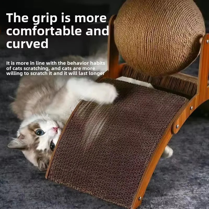 Wooden 2-in-1 Cat Scratcher, Ferris Wheel Vertical Scratching Ball, Sisal Ball, Honeycomb Grab Board, Wear-Resistant,Pet Toy