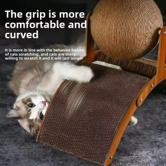 Wooden 2-in-1 Cat Scratcher, Ferris Wheel Vertical Scratching Ball, Sisal Ball, Honeycomb Grab Board, Wear-Resistant,Pet Toy