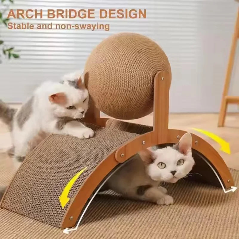 Wooden 2-in-1 Cat Scratcher, Ferris Wheel Vertical Scratching Ball, Sisal Ball, Honeycomb Grab Board, Wear-Resistant,Pet Toy