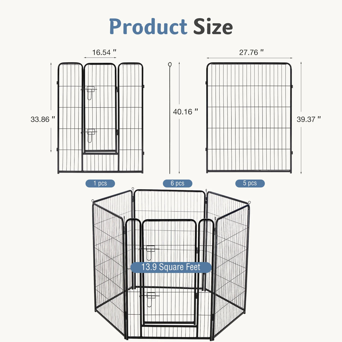 JHK 6 Panels Metal Dog Playpen Pet Fence 24 Inch to 40 Inch Foldable Large Dog Puppy Exercise for Yard Gate Camping Outdoor