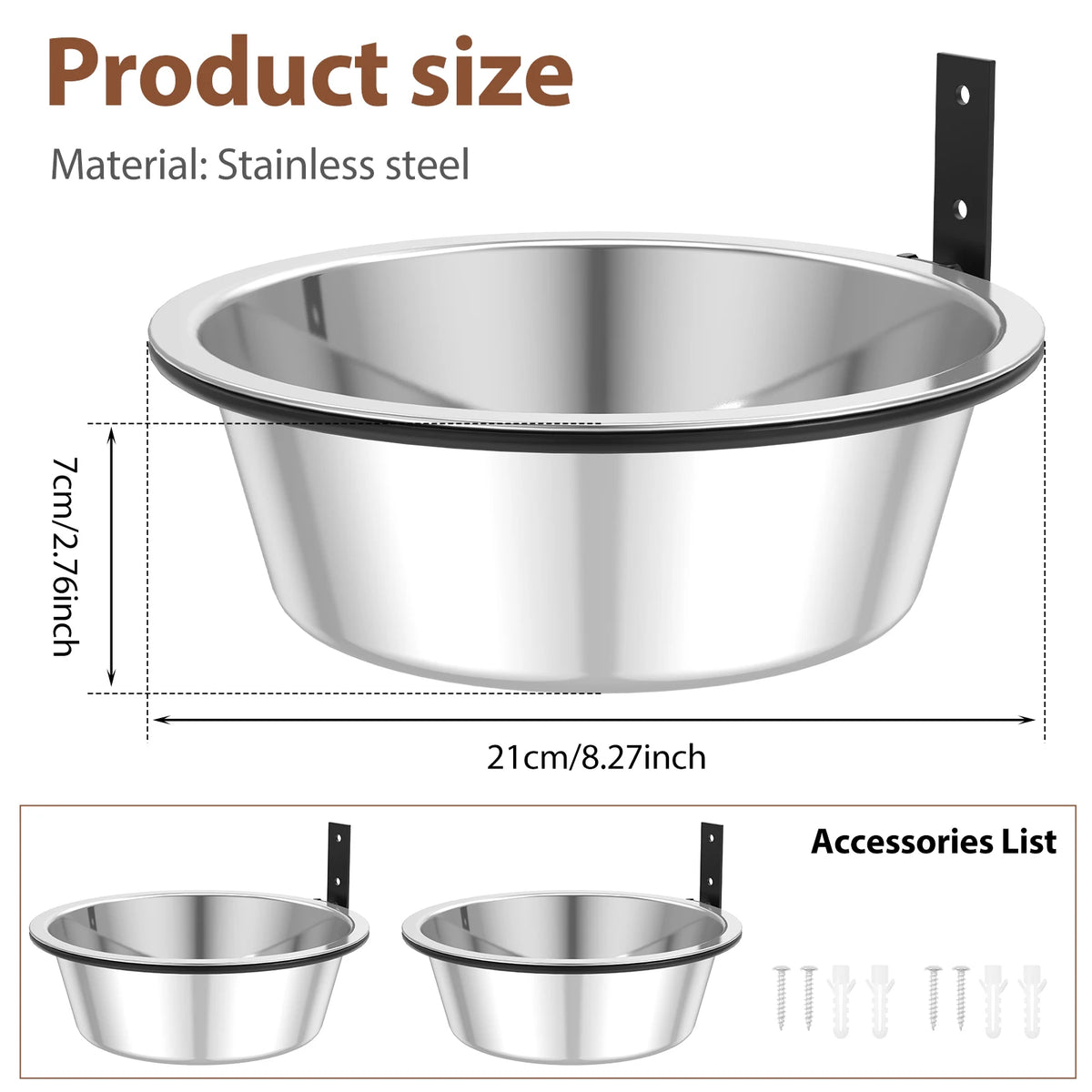 2 Pack Wall Mounted Dog Bowl Foldable Stainless Steel Raised Dog Food and Water Bowls Adjustable Height Wall Mounted Cat Food
