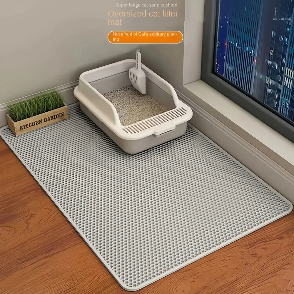 90X60CM Double Layer Cat Litter Mat Waterproof Nonslip Washable Sand Trapping Pet Toilet Mat for Home Cat Cleanliness