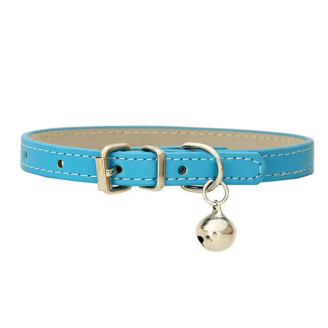 Cute Cat Collar Solid PU Leather Adjustable Pet Collars with Bells Cats Products for Puppy Kitten Outdoor Kitten Supplies