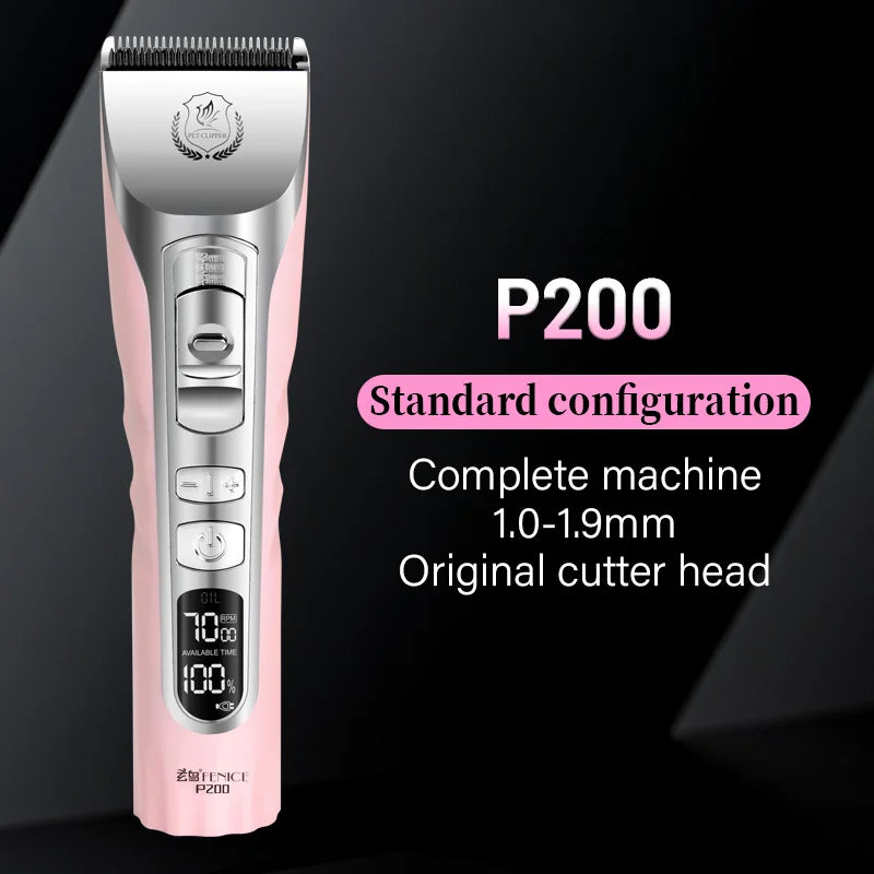 Fenice Sakura Pink Dog Hair Cutting Machine 5000mA Capacity Cordless LCD Screen Pet Dog Grooming Clipper Rechargeable Shaver Set