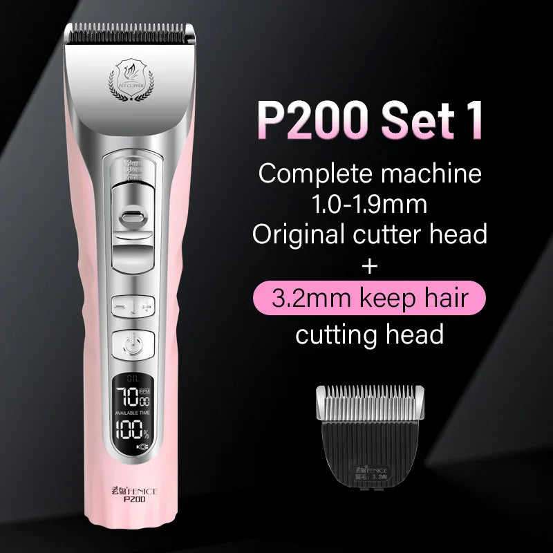 Fenice Sakura Pink Dog Hair Cutting Machine 5000mA Capacity Cordless LCD Screen Pet Dog Grooming Clipper Rechargeable Shaver Set