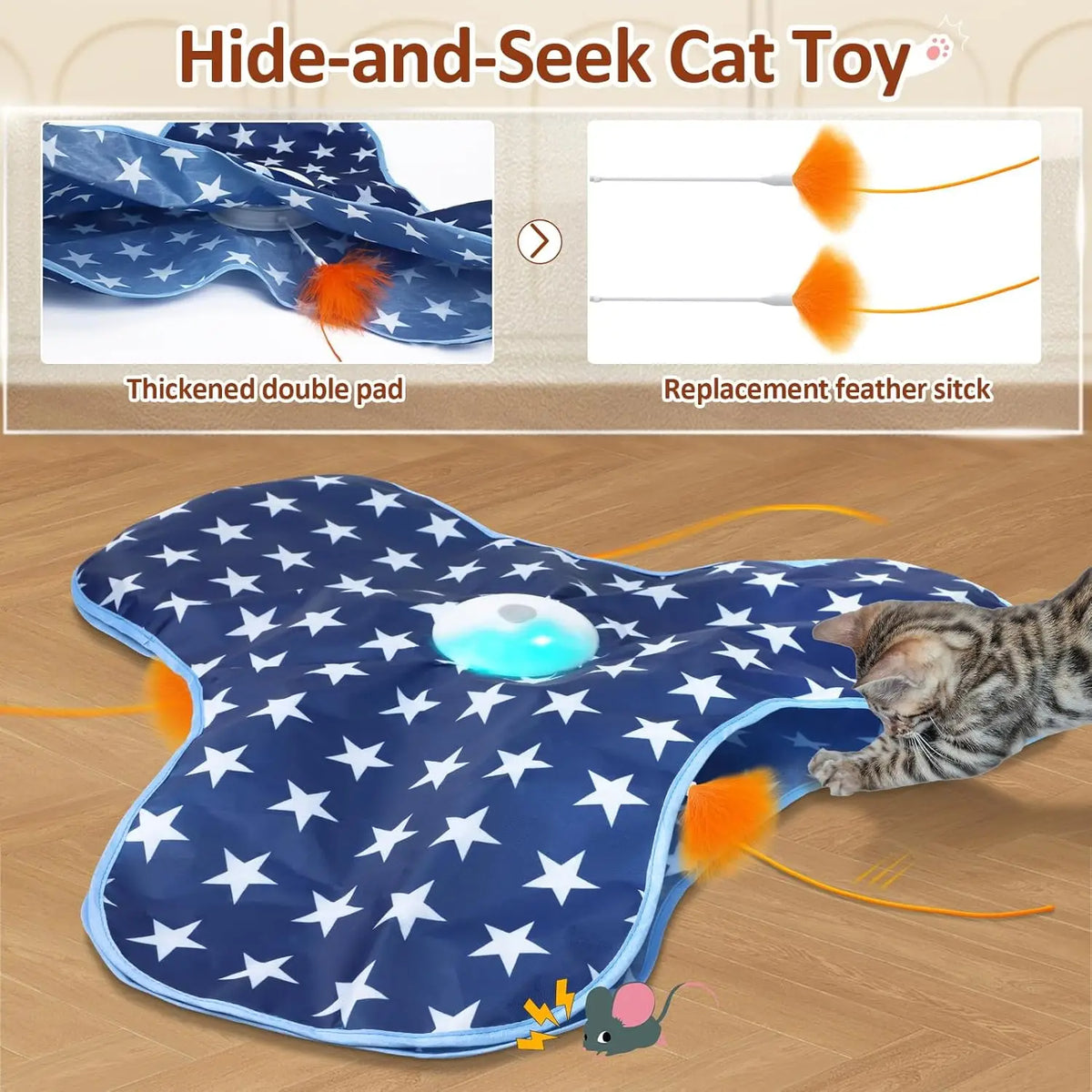 Interactive Cat Toys Rechargeable Moving Concealed Feathers Real Mouse Squeaky Touch Activated Cat Kitten Toy Cat Exercise Toys